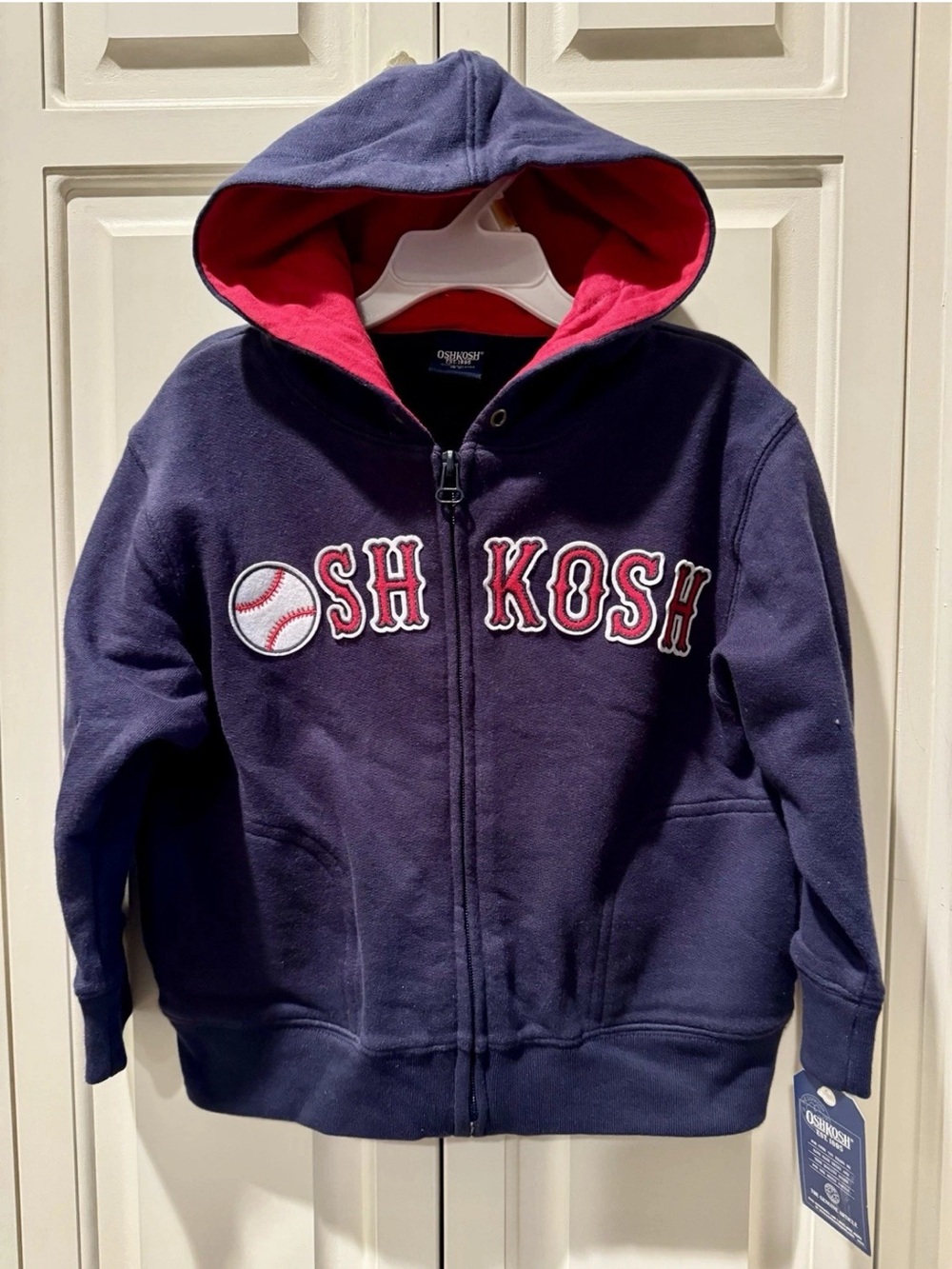 Navy Blue Toddler OSHKOSH Baseball Theme Full Zippered Hooded Jacket - Size 3T